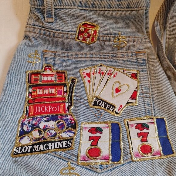 LUCKY LAS VEGAS BLING PATCH PURSE GLITTER GEL PAINT LEVIS JEANS PURSE - Picture 2 of 6